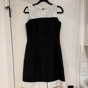 Tahari ASL Black and White Textured Midi Dress